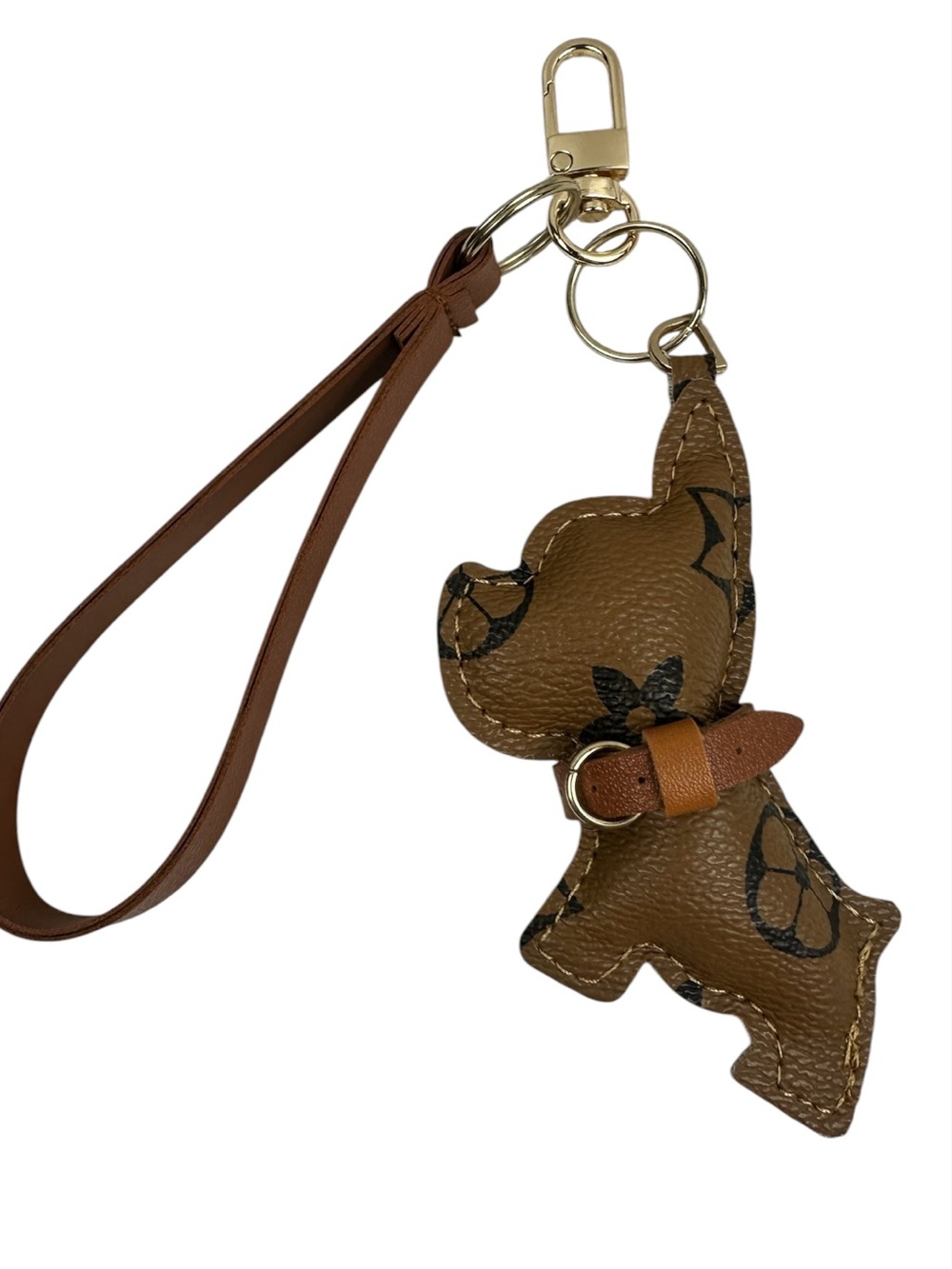 Leather Handmade Puppy Charm Keychain Wristlet